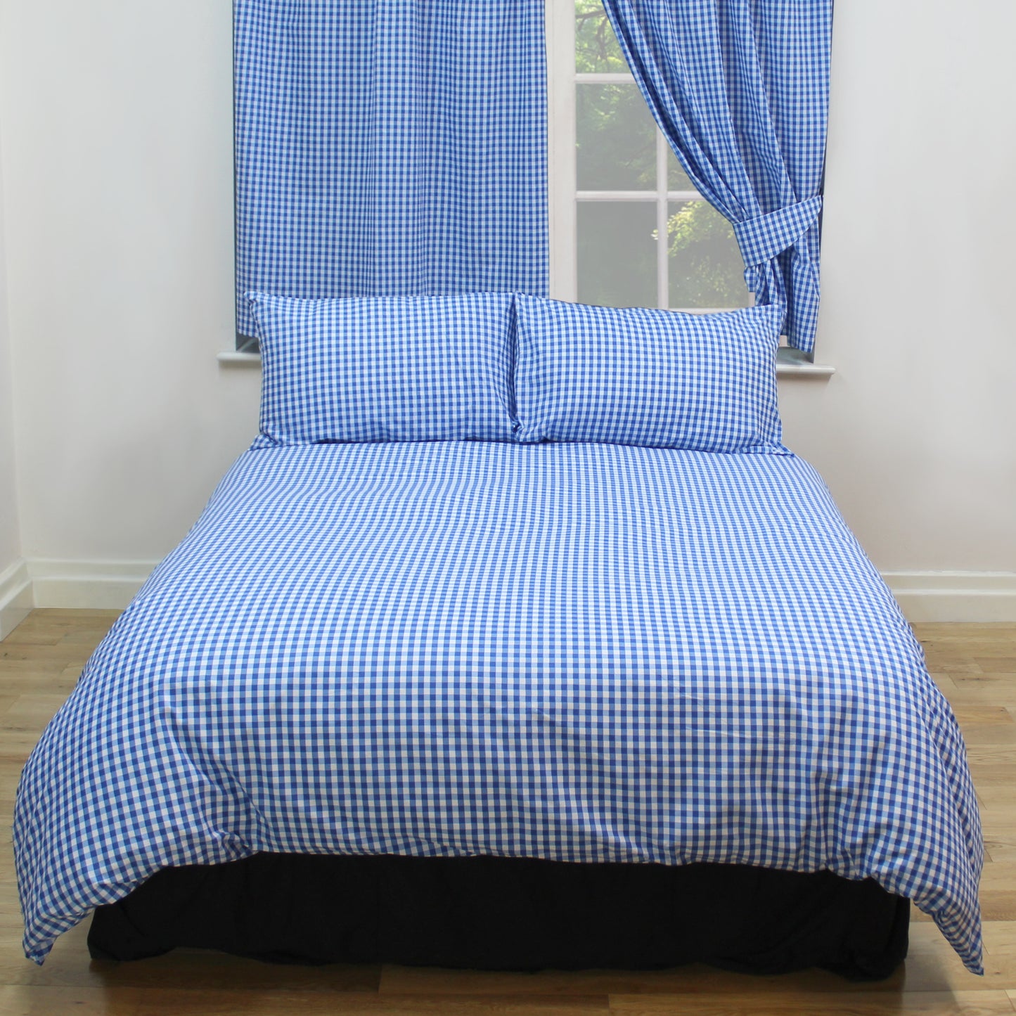 Single Bed Gingham Check Blue White Duvet Cover Set 100% Natural Cotton
