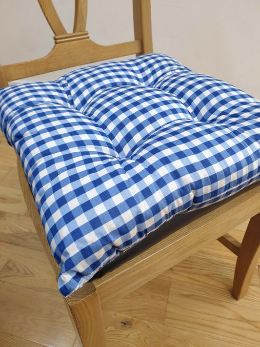 Gingham Check Bluebell County Look Seat Pads Pack Of 2