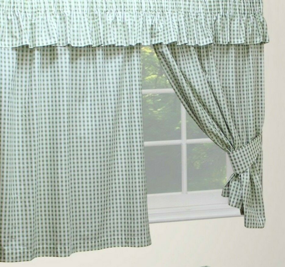 Gingham Check Sage Green Pelmet Ready Made 25cm x 335cm 100% Cotton