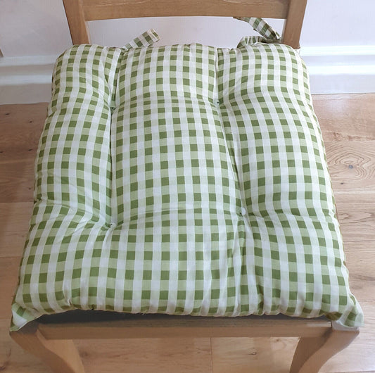 Gingham Check Sage County Look Seat Pads Pack Of 2