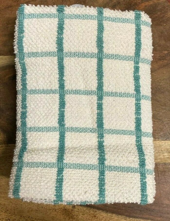 Pack Of 3 Fancy Check Terry Tea Towel Pastel Green White 100% Cotton