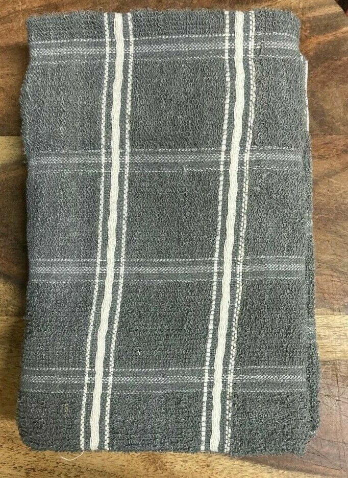 Pack Of 3 Fancy Check Terry Tea Towel Grey White 100% Cotton