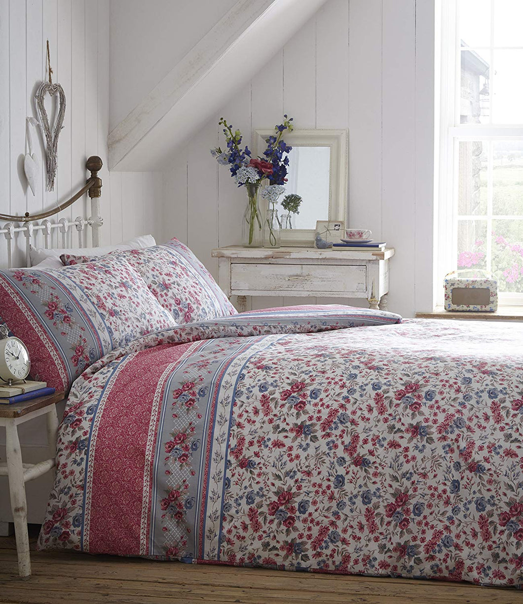 Double Bed Duvet Cover Set Hannah Floral Pink Flowers Bedding