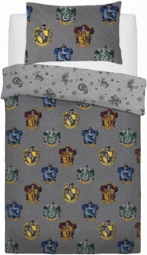 Single Bed Harry Potter Grey Badges Reversible Duvet Cover Set Character Bedding
