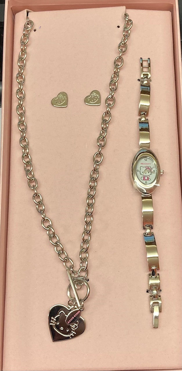 Hello Kitty Jewellery Set Watch Necklace Ear Studs