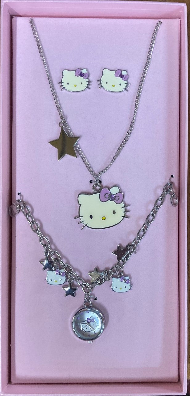 Hello Kitty Jewellery Set Watch Wrist Watch Band Necklace Ear Studs