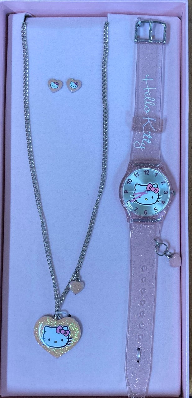 Hello Kitty Jewellery Set Watch Necklace Ear Studs