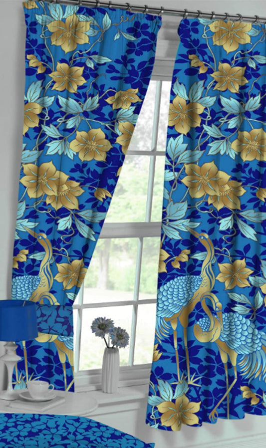 Heron Blue 66" x 54" Pencil Pleat Unlined Curtains