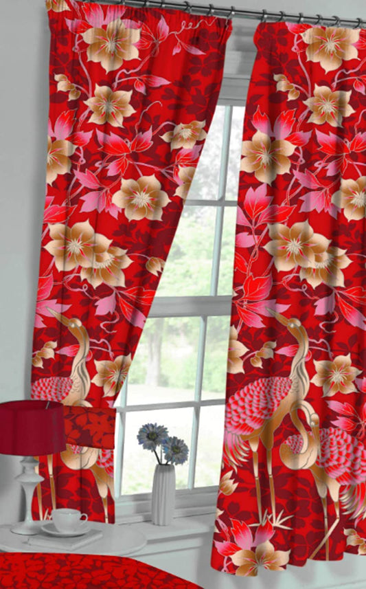 Heron Red 66" x 54" Pencil Pleat Unlined Curtains
