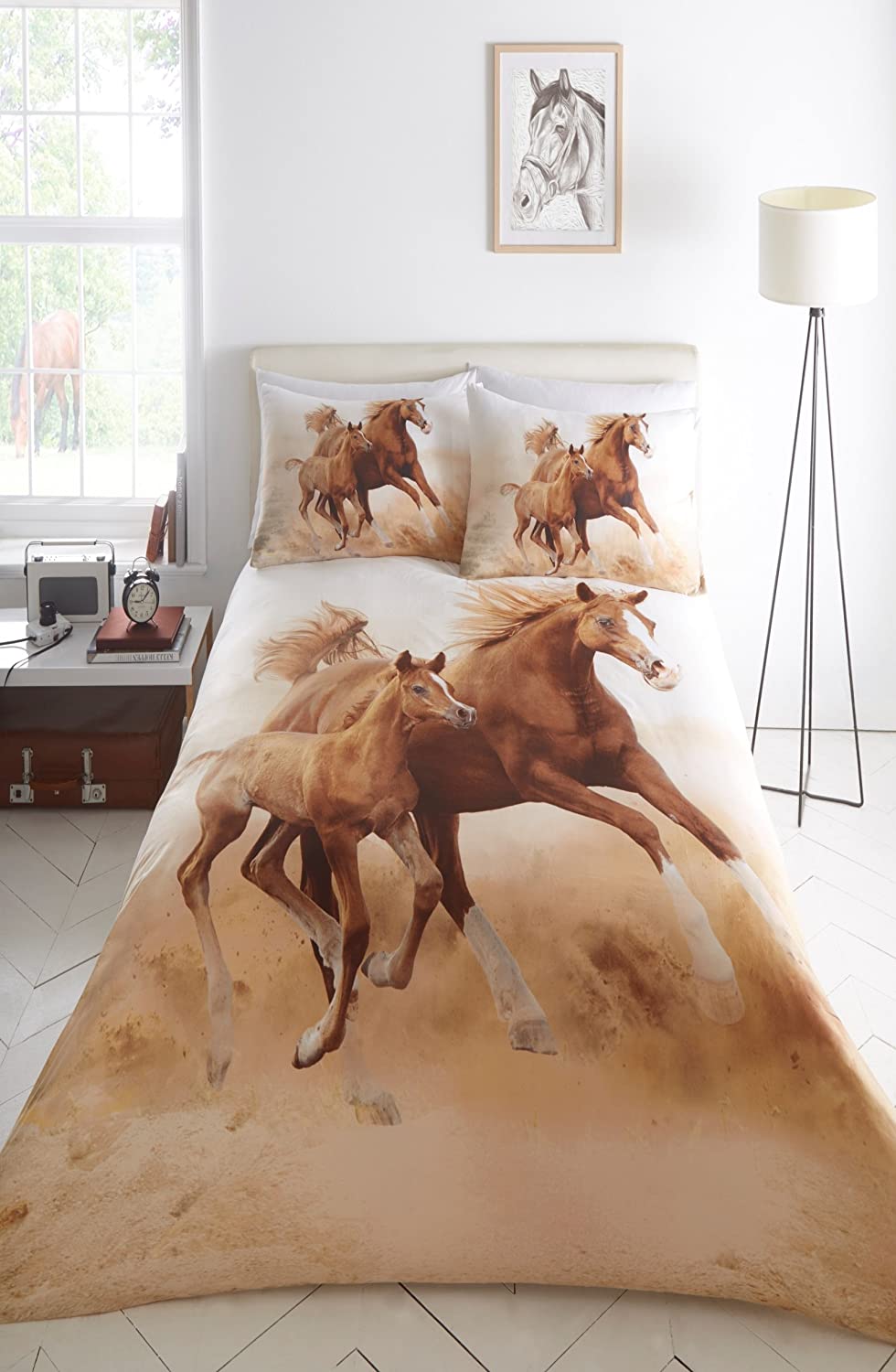 King Size Duvet Cover Set Wild Life World Horses Galloping