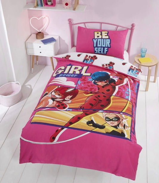 Single Bed Miraculous Ladybug Girl Power Duvet Cover Set Character Reversible Bedding