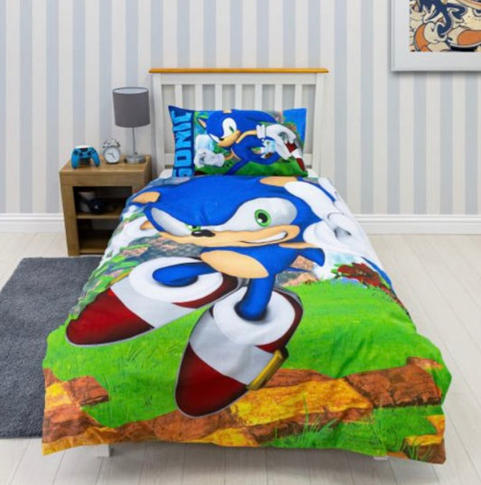 Single Bed Official Sonic The Hedgehog Panel Duvet Cover Set Character Bedding