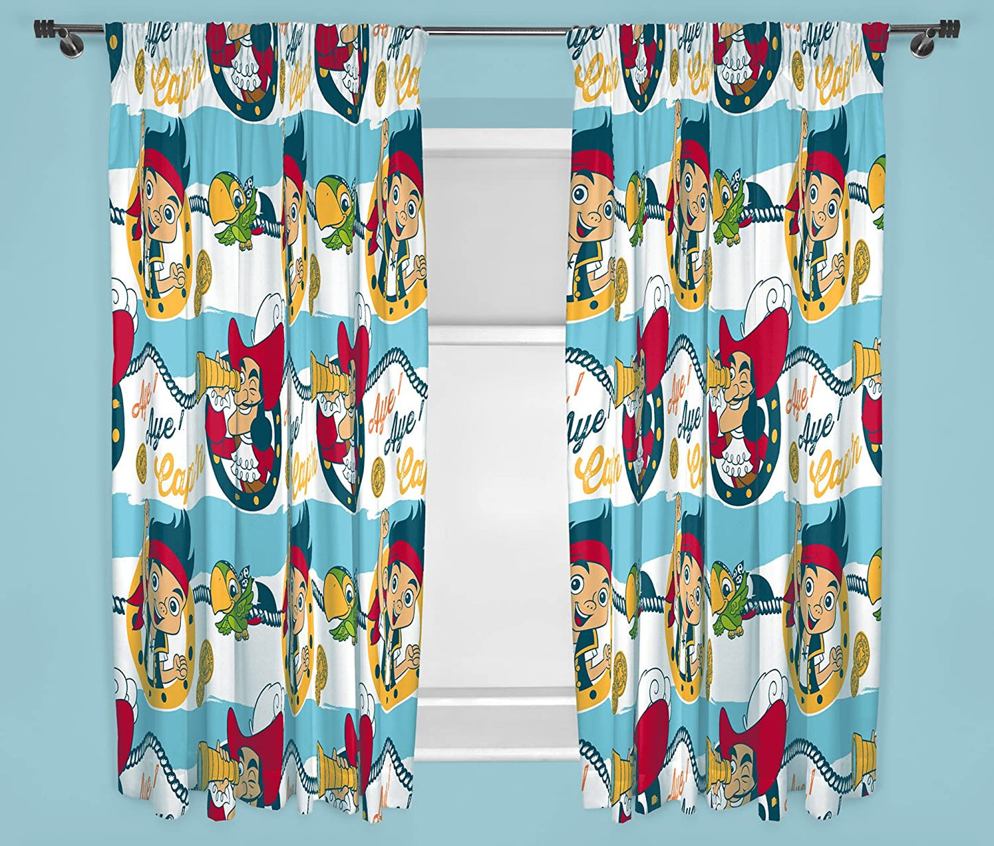 Jake The Never Land Pirates 'Sharks' 66" x 54" Unlined Pencil Pleat Character Curtains