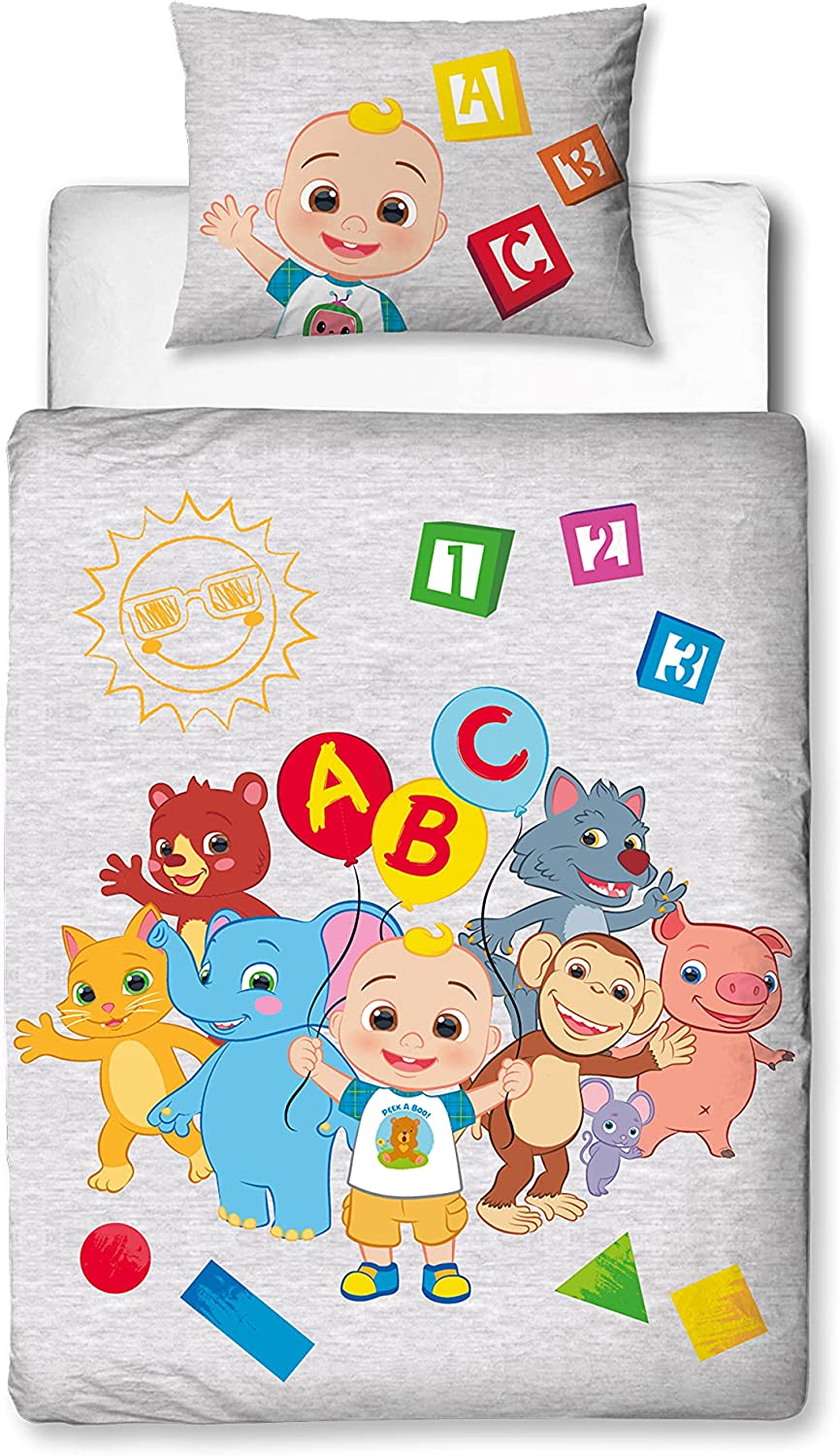 Cocomelon Official Friends Panel Junior Toddler Bed Size Duvet Cover Set Reversible 2 Sided Character Bedding