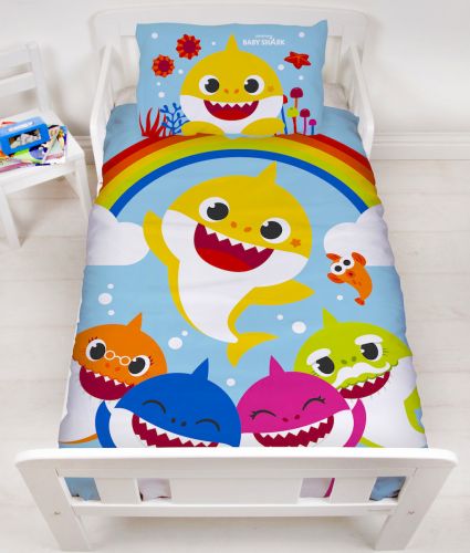 Junior Baby Shark Pink Fong Duvet Cover Set Reversible Character Bedding Rainbow