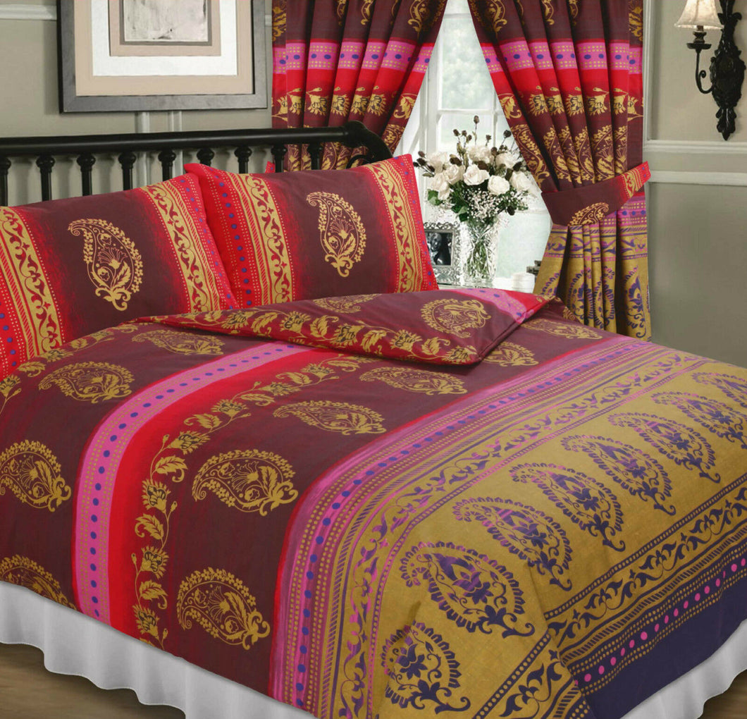 Double Bed Duvet Cover Set Kashmir Fuchsia Gold Ethnic Print