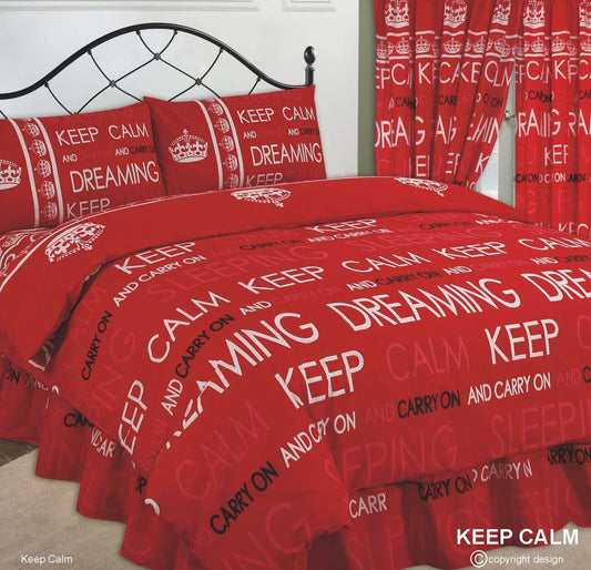Double Bed Duvet Cover Set Keep Calm And Carry On Red