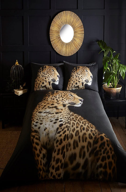 Double Bed Duvet Cover Set Leopard Animal Panel Print Bedding Set