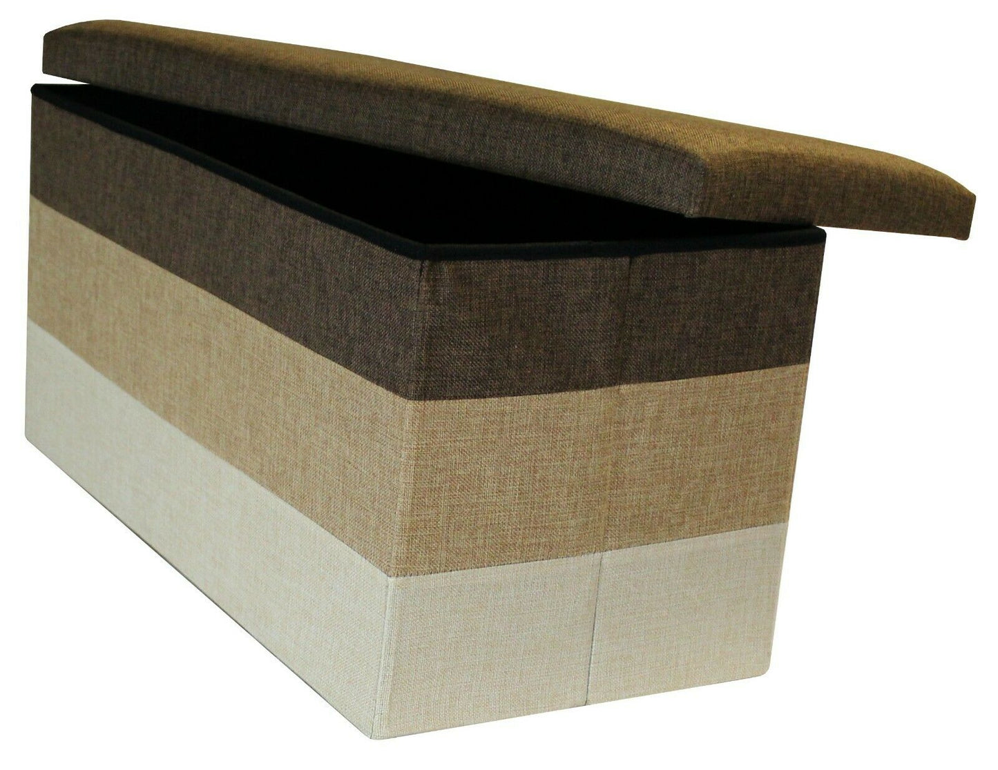 Large Linear Storage Ottoman Brown Beige Three Tone Foot Stool Seat Storage Box
