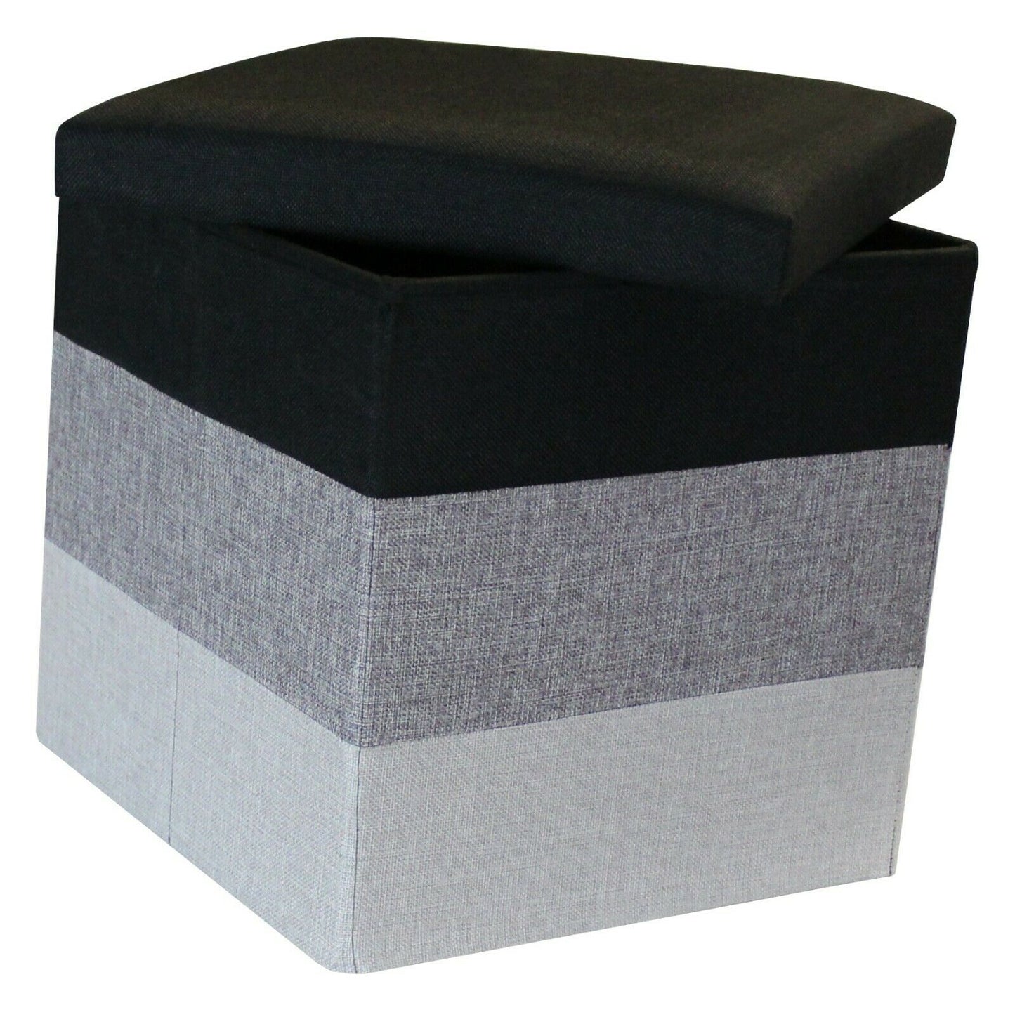 Linear Storage Ottoman Black Grey Silver Three Tone Foot Stool Seat Storage Box