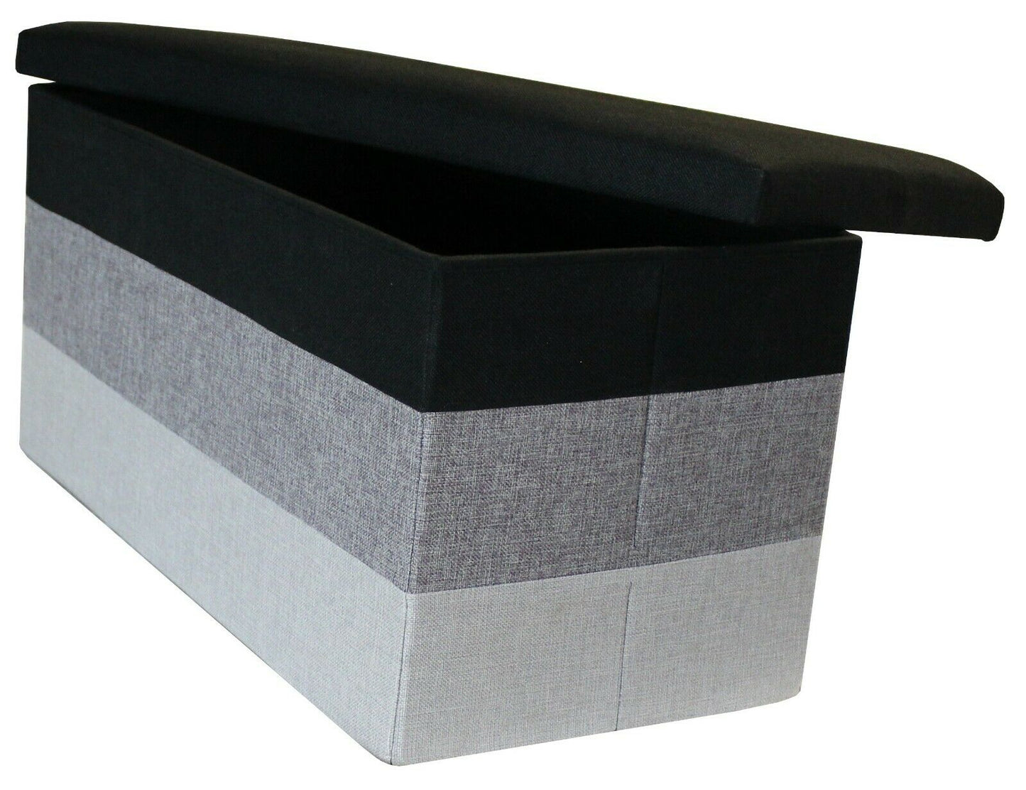 Large Linear Storage Ottoman Black Grey Three Tone Foot Stool Seat Storage Box