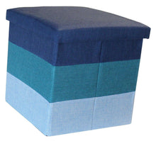 Load image into Gallery viewer, Linear Storage Ottoman Navy Teal Sky Blue Three Tone Foot Stool Seat Storage Box
