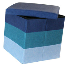 Load image into Gallery viewer, Linear Storage Ottoman Navy Teal Sky Blue Three Tone Foot Stool Seat Storage Box

