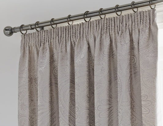 Linden Natural 66" x 72" Ready Made Pencil Pleat Lined Curtains Luxury Jacquard