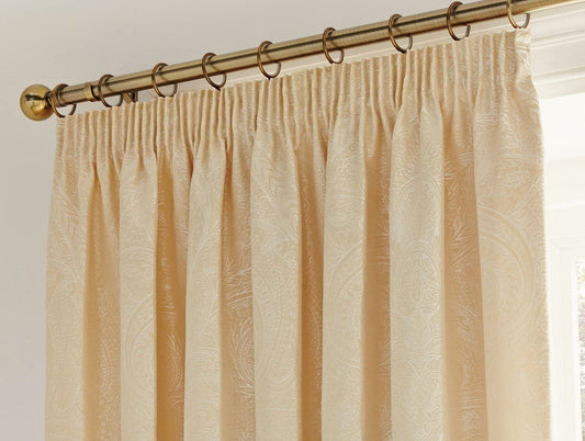 Linden Gold 66" x 72" Ready Made Pencil Pleat Lined Curtains Luxury Jacquard