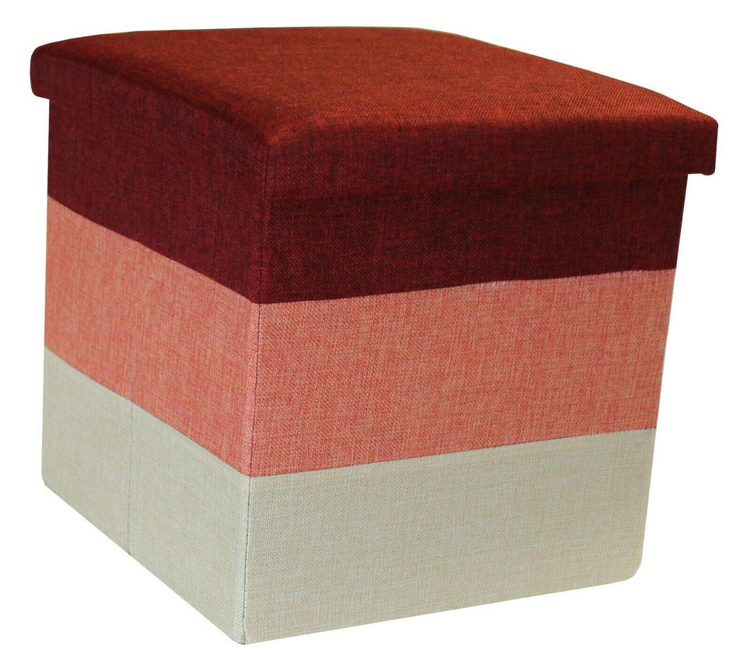 Linear Storage Ottoman Red Orange Natural Three Tone Foot Stool Seat Storage Box