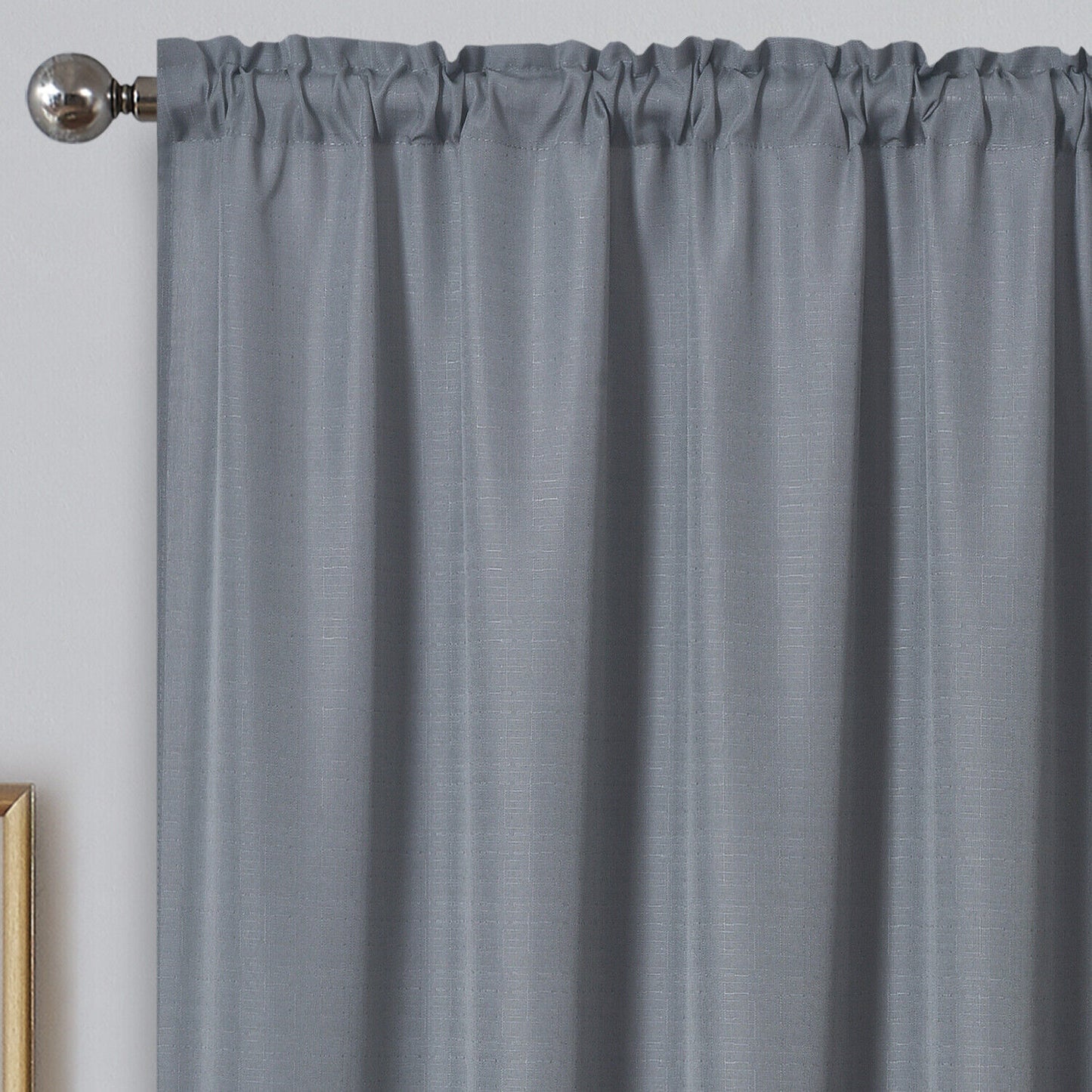 Linen Look Voile 59" x 54" Grey Window Curtain Drapes Textured Plain Slot Top