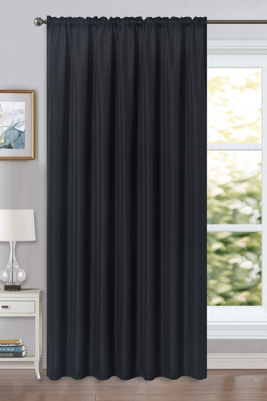 Linen Look Voile 59" x 72" Black Window Curtain Drapes Textured Plain Slot Top