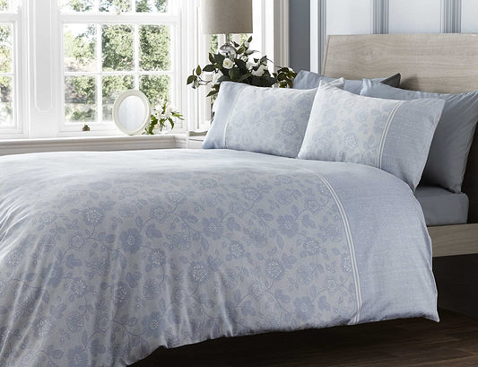 Single Bed Duvet Cover Set Lola Lace Blue 300 Thread Count
