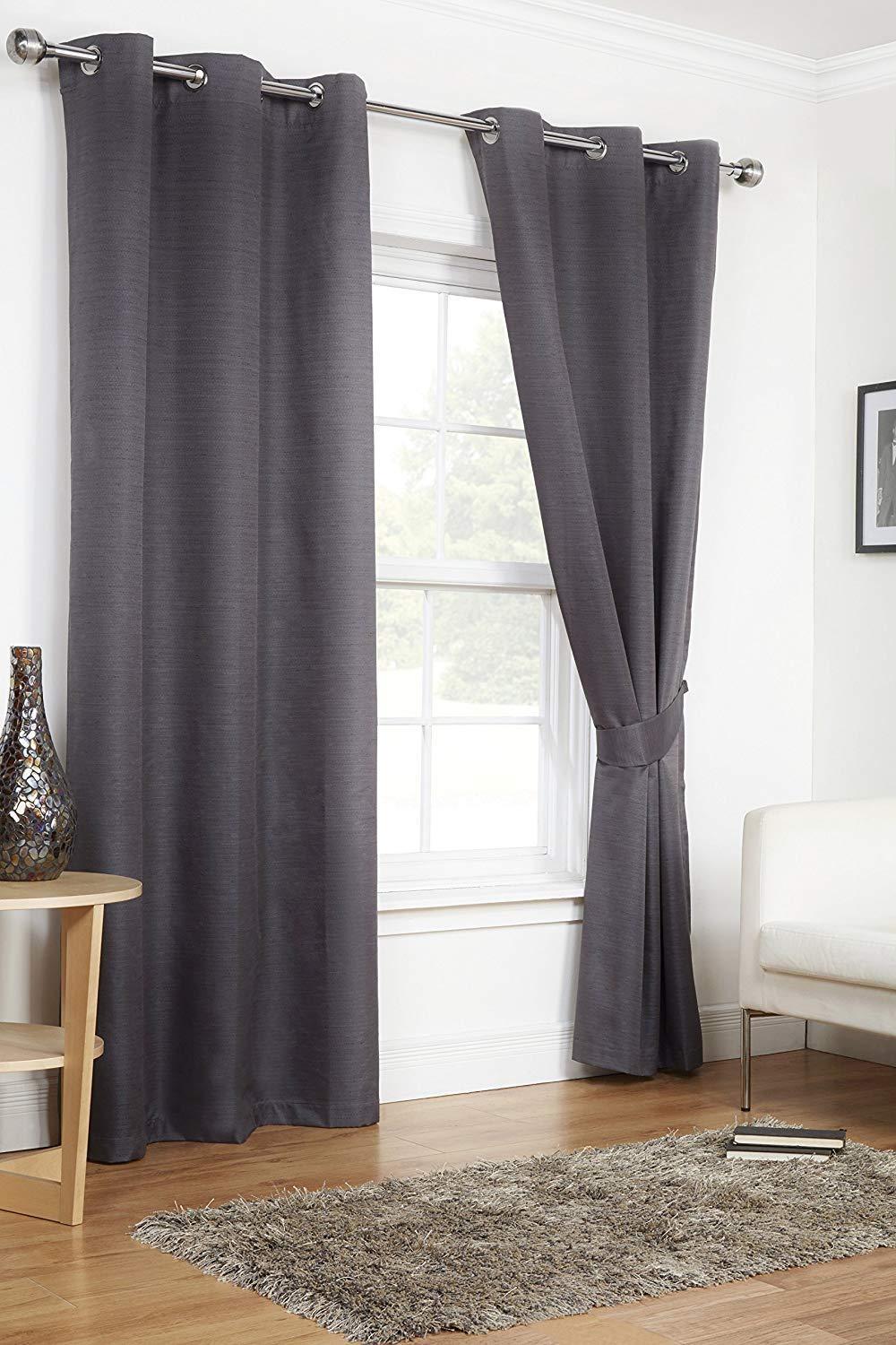 Lunar Dark Grey 66" x 72" Eyelet Unlined Ready Made Curtains