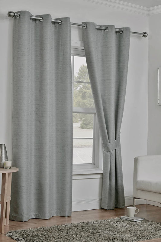Lunar Grey Silver 46" x 90" Eyelet Unlined Ready Made Curtains