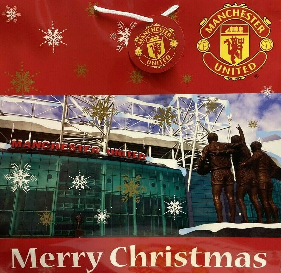 Manchester United F.C Large Gift Bag Stadium Design Red Merry Christmas Official Product