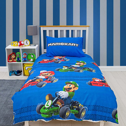 Single Bed Nintendo Super Mario Kart Official Go Karts Reversible Duvet Cover Set Character Bedding