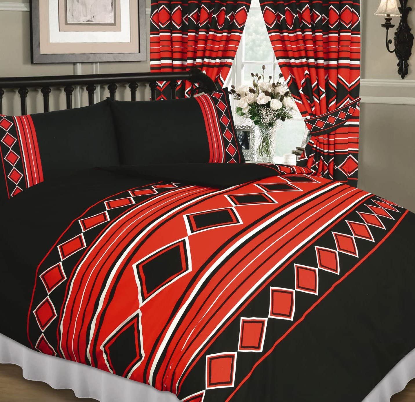 King Size Duvet Cover Set Men Only Black Red Diamonds