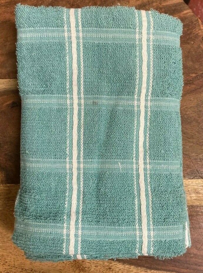 Pack Of 3 Fancy Check Terry Tea Towel Pastel Teal White 100% Cotton