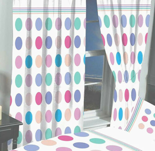 Be Bop Spots Dots 66" x 72" Ready Made Pencil Pleat Curtains White Pastel Colours