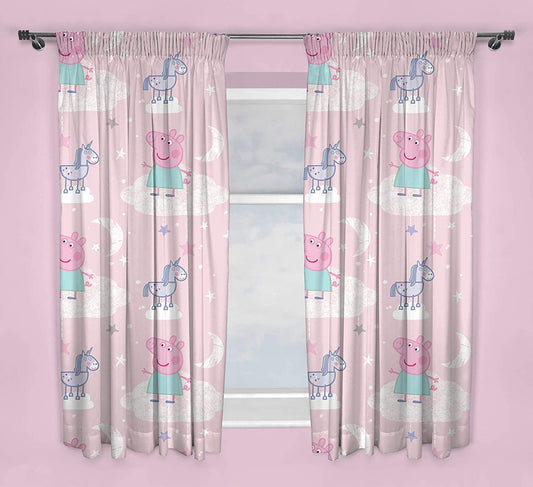 Peppa Pig 'Star Dust' 66" x 72" Unlined Pencil Pleat Character Curtains
