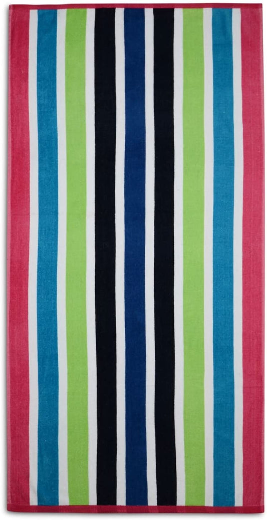 Large Beach Towel Velour Striped Pink Blue Green White