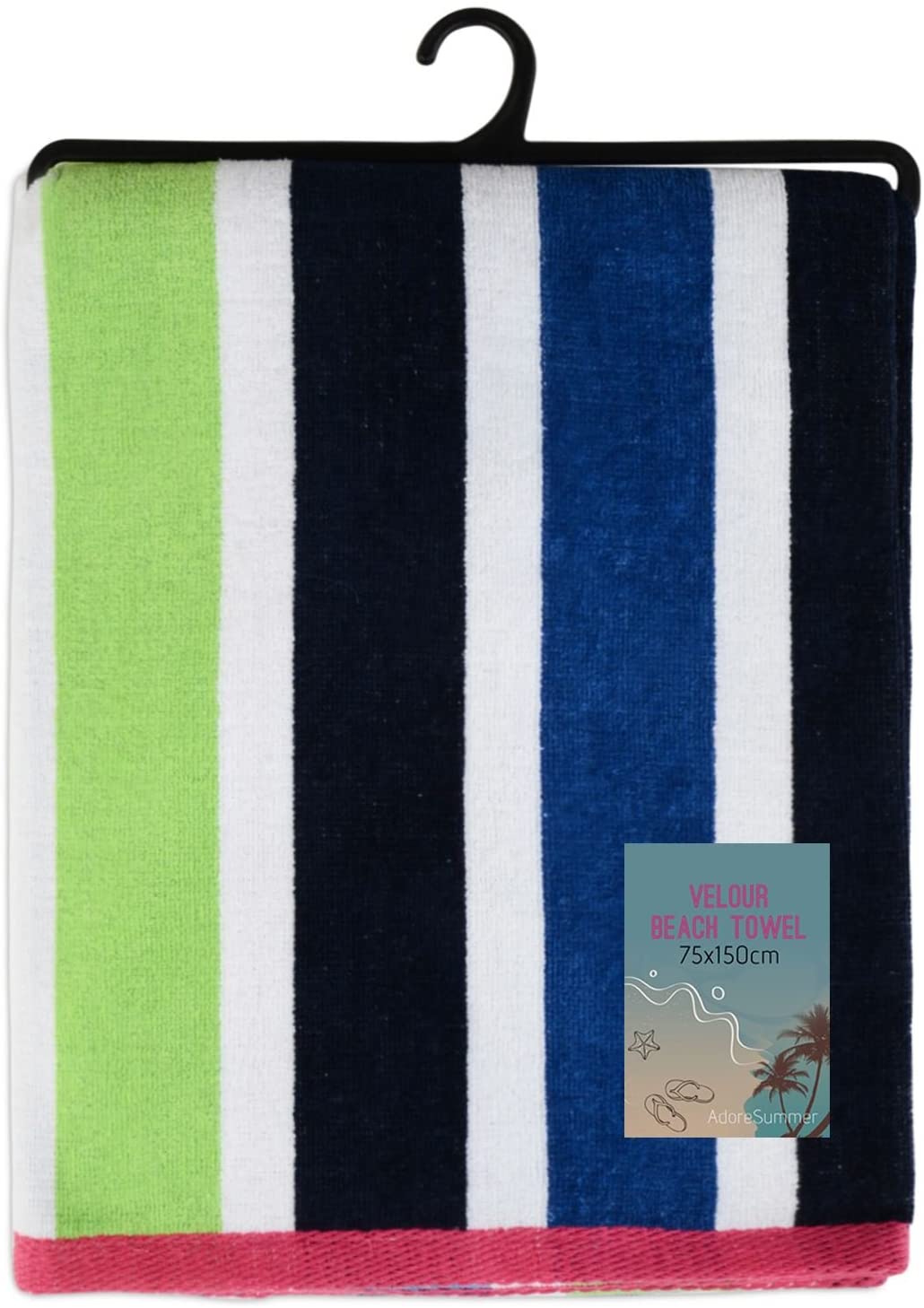 Large Beach Towel Velour Striped Pink Blue Green White