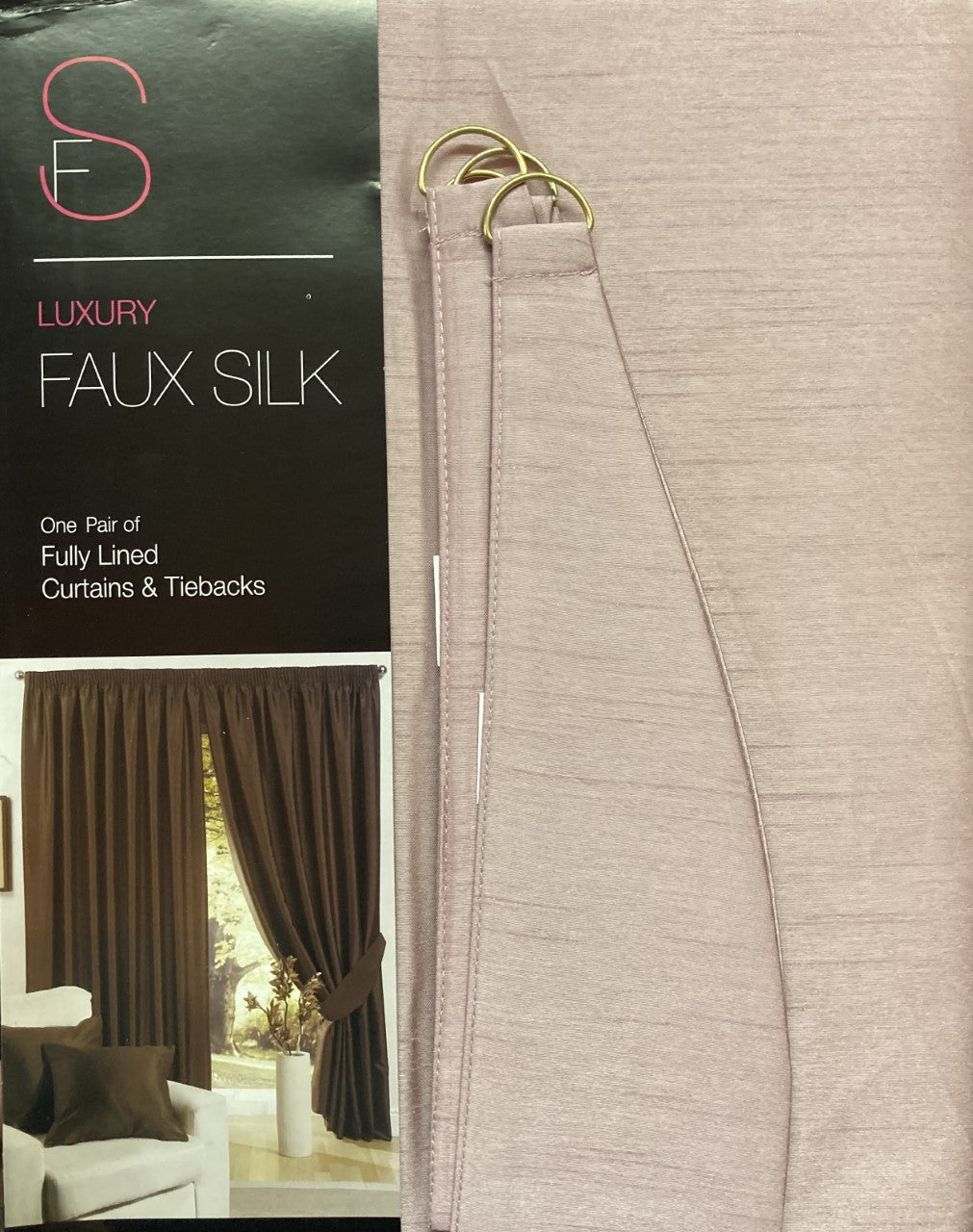 Dusky Pink 65" x 54" Pencil Pleat Unlined Ready Made Curtains Tie Backs