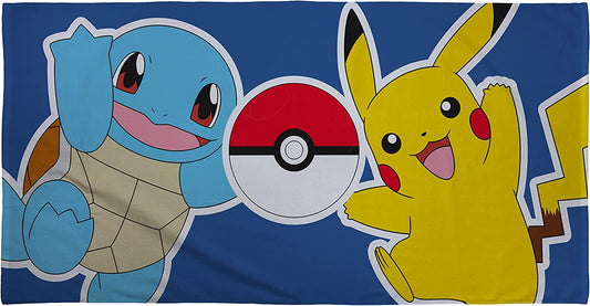 Official Pokémon Pikachu & Squirtle Character 100% Cotton Velour Beach Towel