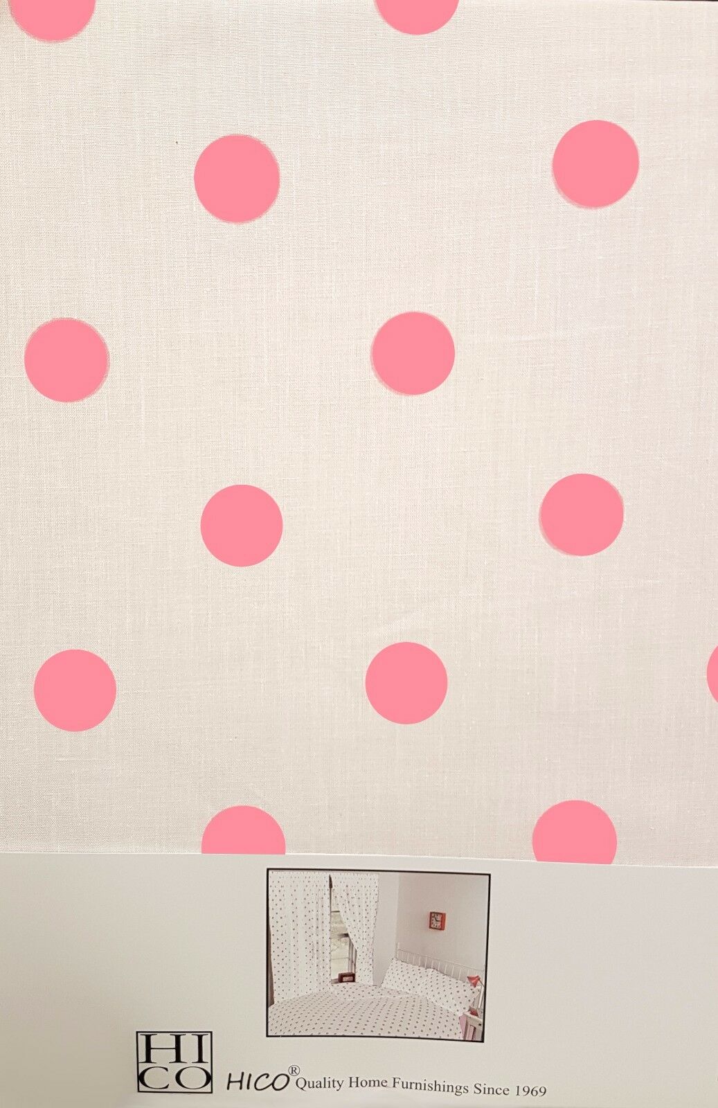 Polka Dot White Pink 66" x 72" Pencil Pleat Curtains Unlined With Tie Backs