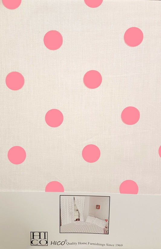 Polka Dot White Pink 66" x 72" Pencil Pleat Curtains Unlined With Tie Backs