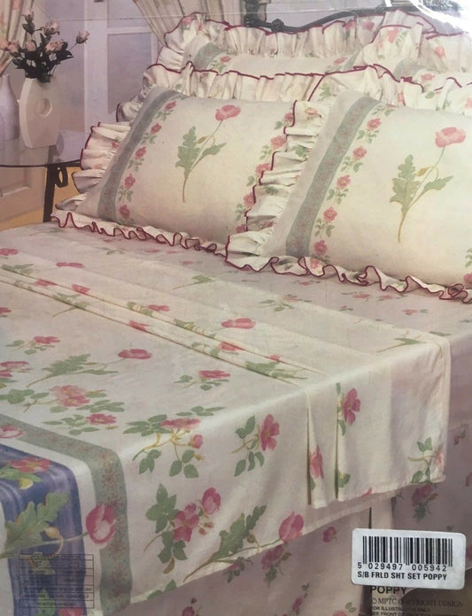 Single Bed Poppy Frilled Sheet Set Luxury Vintage