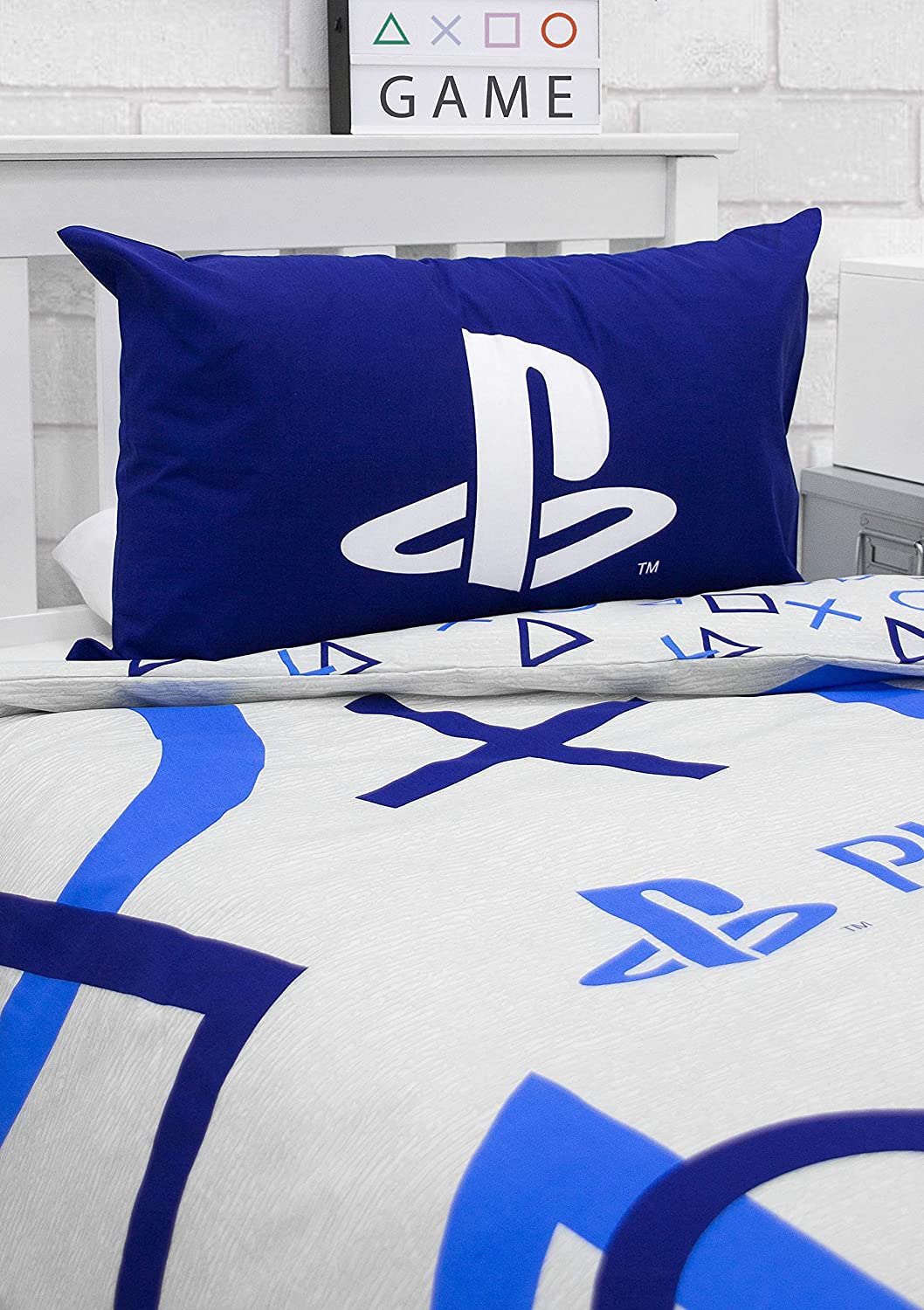 Single Bed Sony Playstation Official Blue Grey Gamer Duvet Cover Set Character Bedding