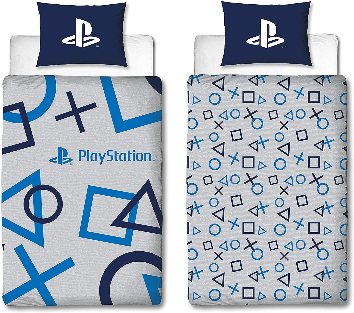 Single Bed Sony Playstation Official Blue Grey Gamer Duvet Cover Set Character Bedding